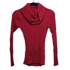 2/$18Turtleneck Cowl Neck Sweater Top Ribbed Dark Red Burgundy Small Long Sleeve